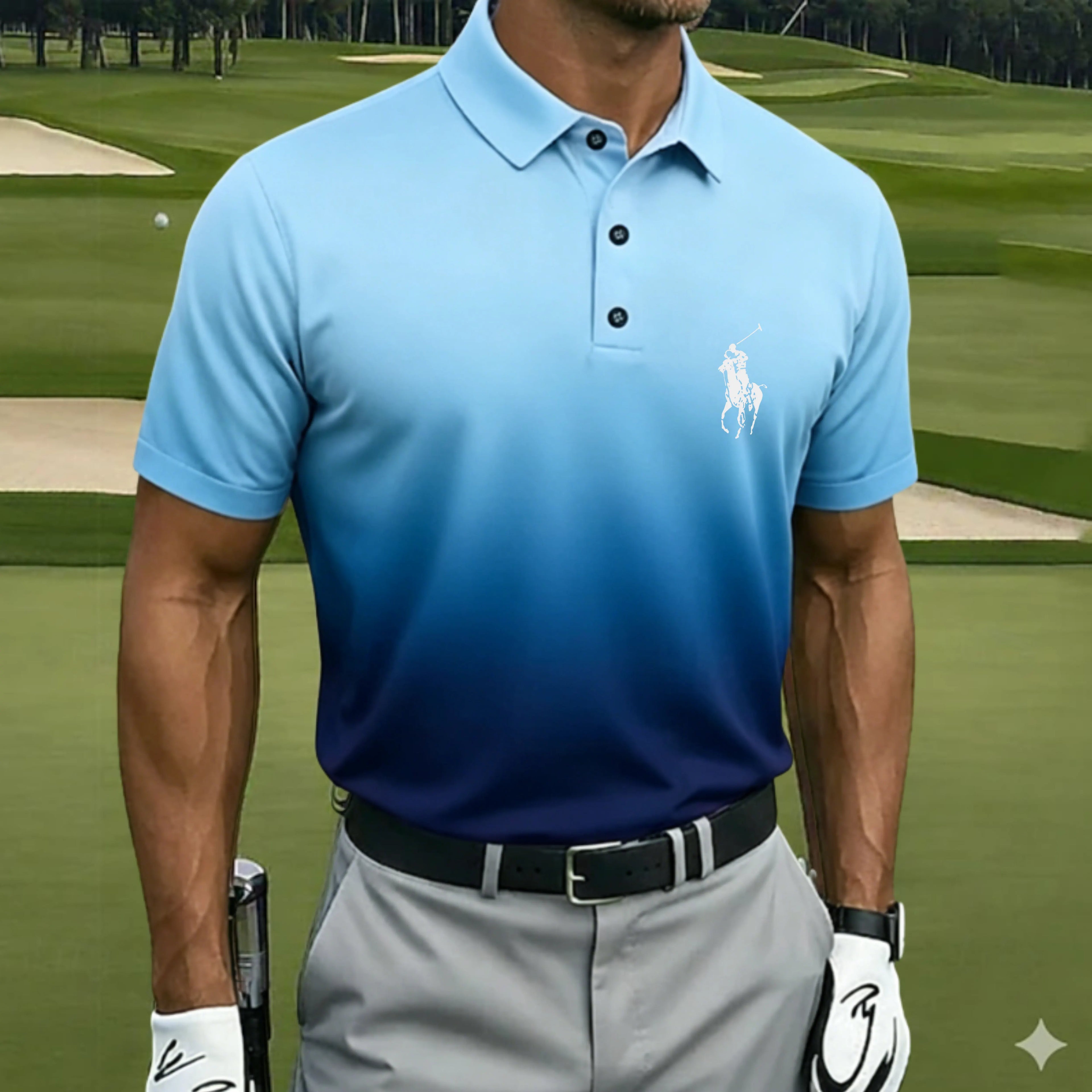 Men's Gradient Golf Sports Polo Shirts Short Sleeve Polo Shirts Collared