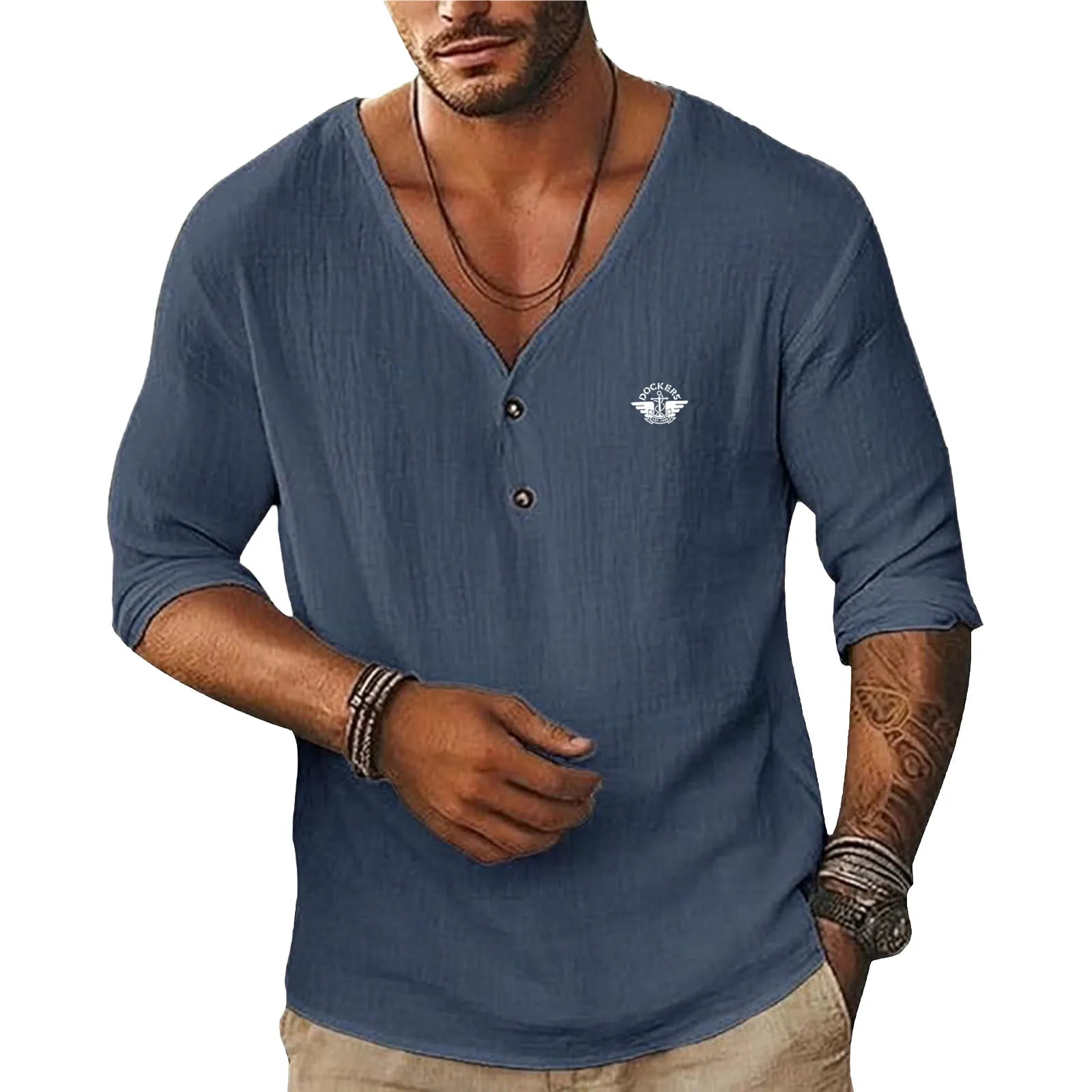 20260622-14-Men's Short-Sleeve Linen V-Neck Shirta