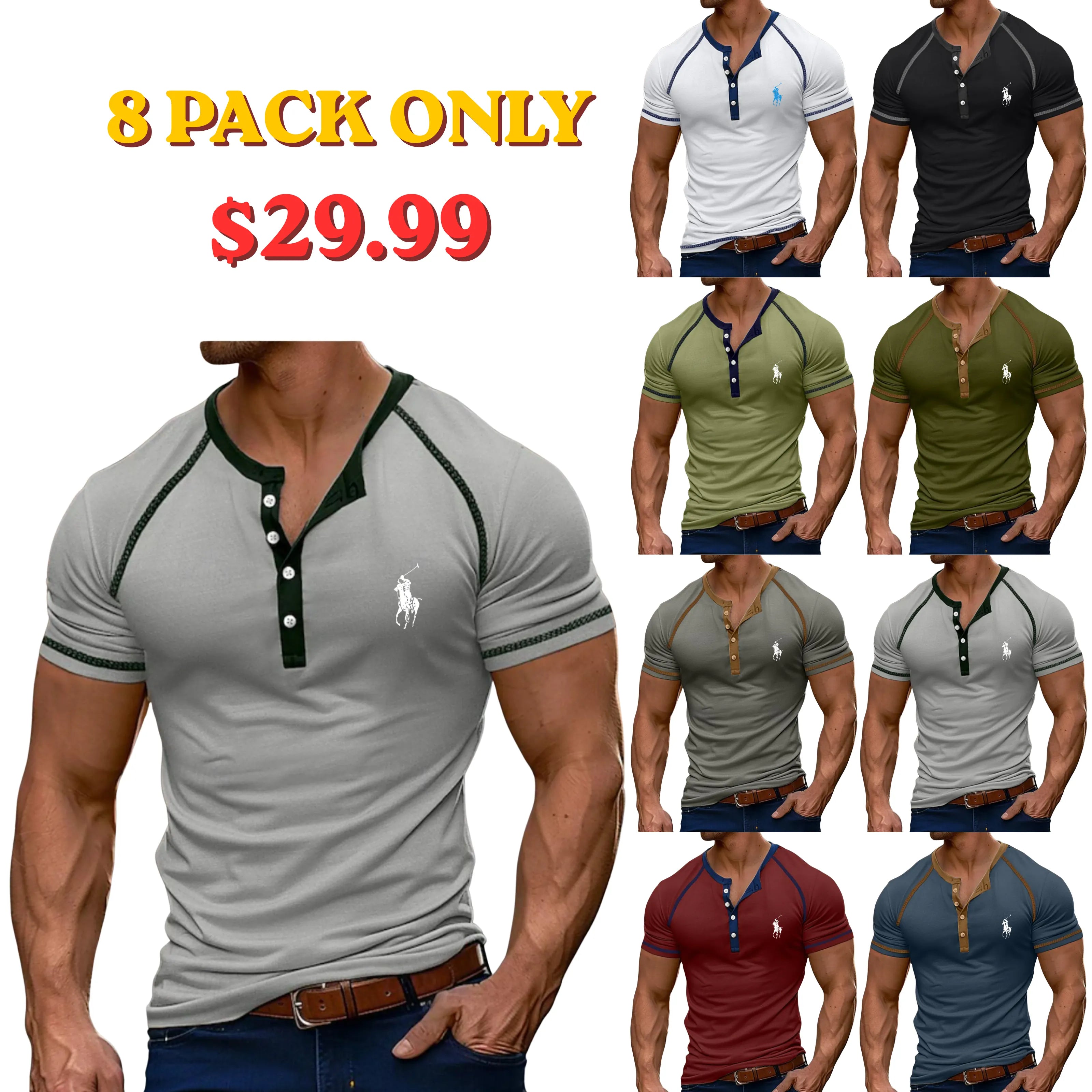 Men's T Shirt Henley Shirt Tee Top Short Sleeve Color Block