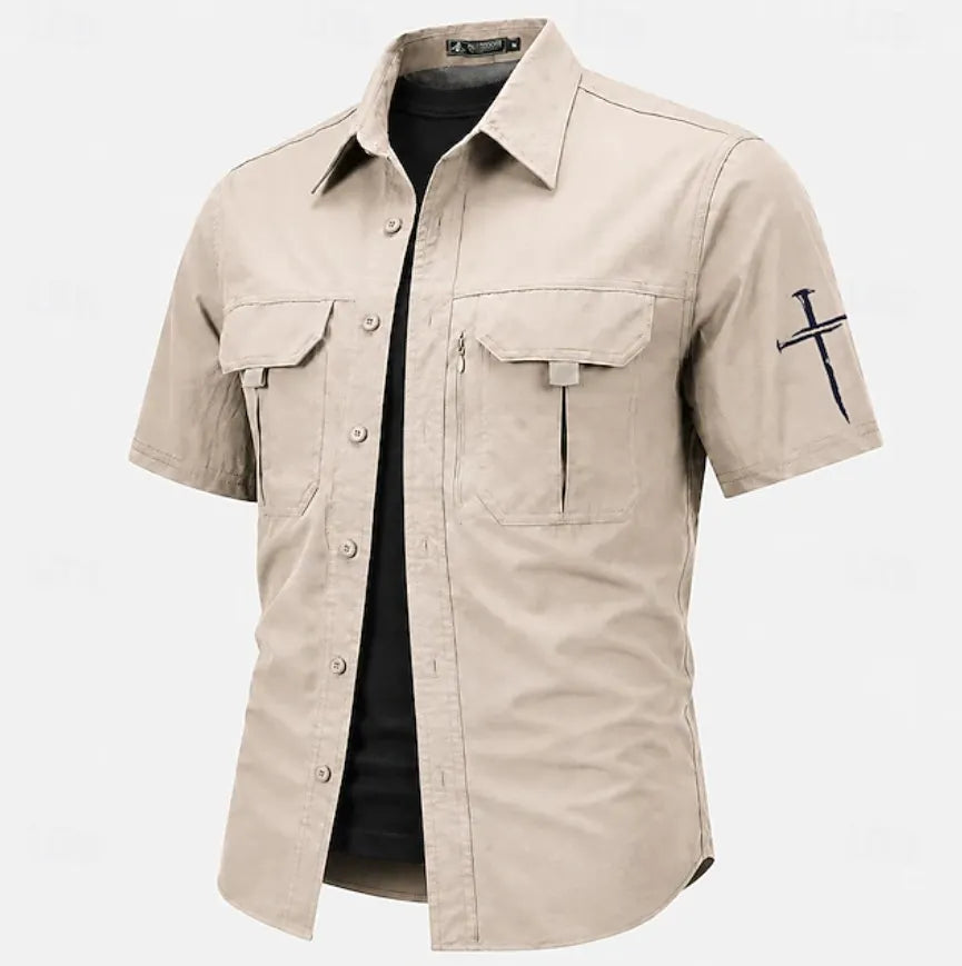 Men's Cross Fishing Shirts Cargo Shirt Utility Shirt Short Sleeve Sports & Outdoors Tactical Outdoor Streetwear