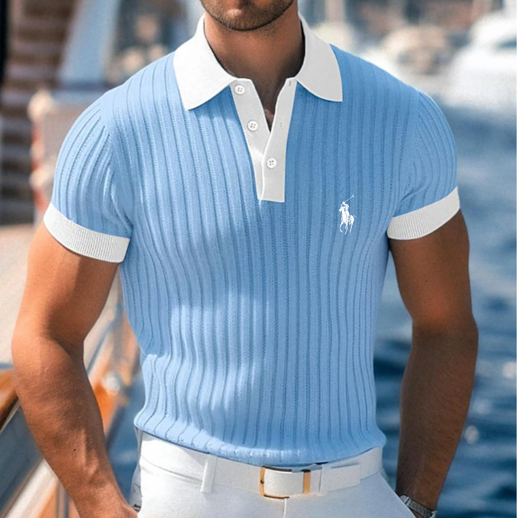 Men's Textured Muscle Shirt Casual Work Ribbed Polo