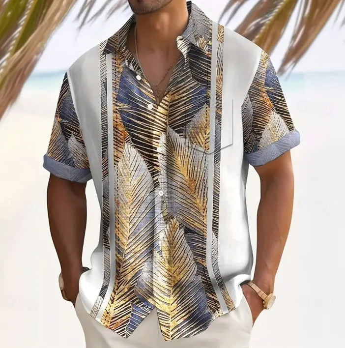 Men's beach shirt, button-up, casual holiday wear, spring and summer clothing