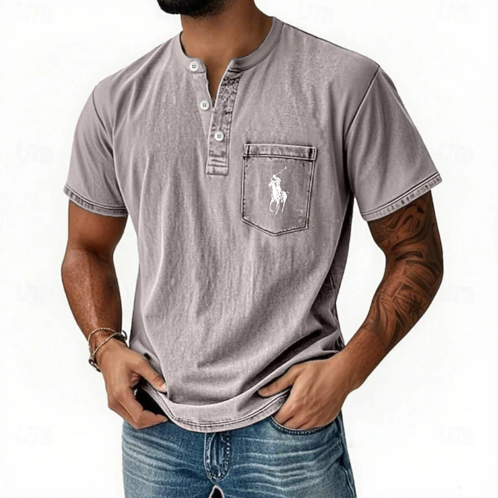 Men's Henley Shirt 100% Cotton Acid Wash Shirt T shirt Tee Short