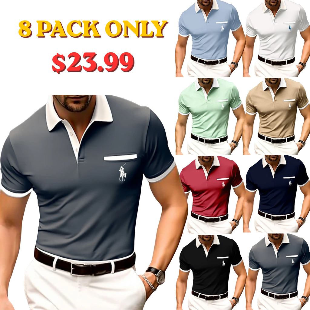 Men's Button Up Polos Cotton Polo Shirt Casual Holiday Lapel Ribbed Polo