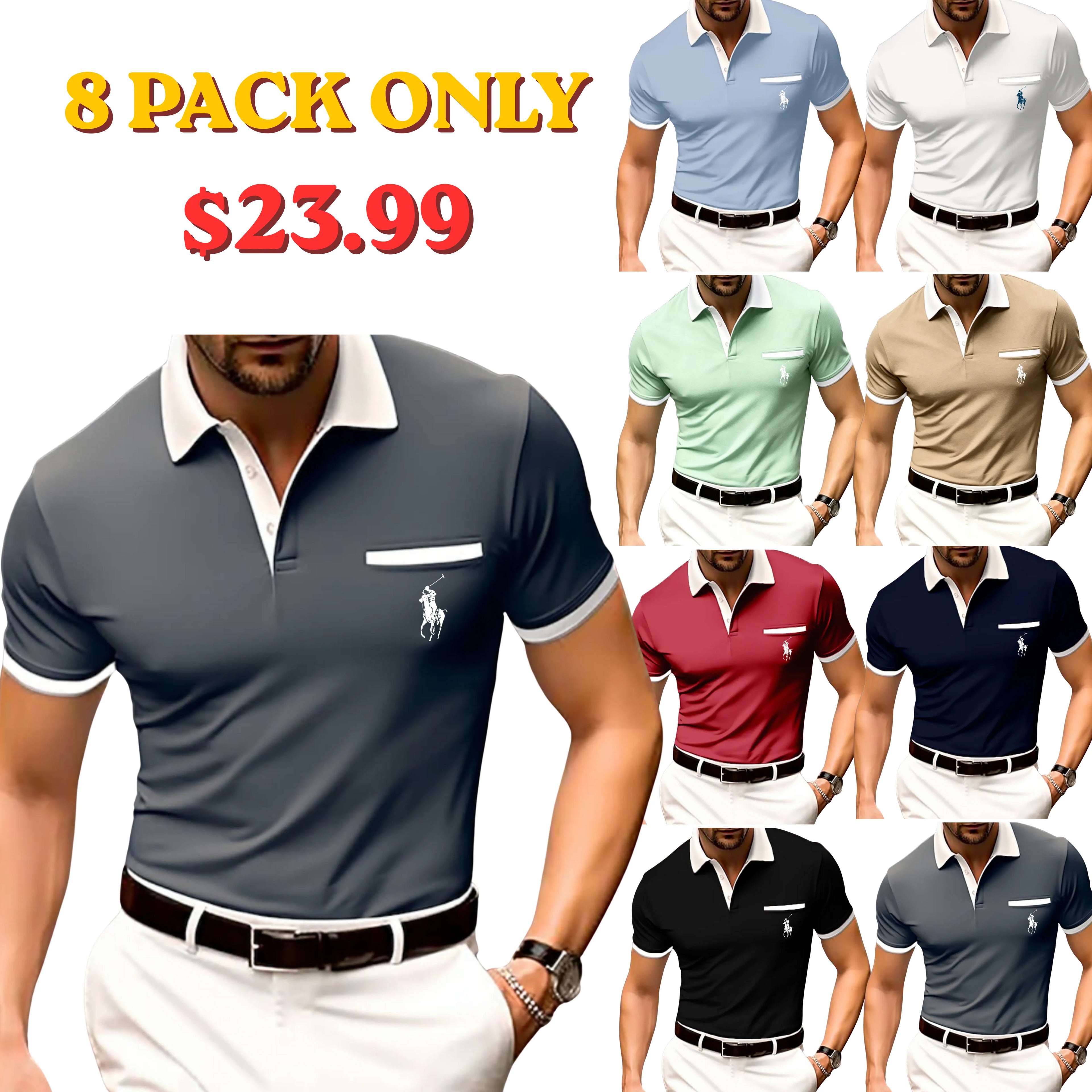 Men's Button Up Polos Cotton Polo Shirt Casual Holiday Lapel Ribbed Polo