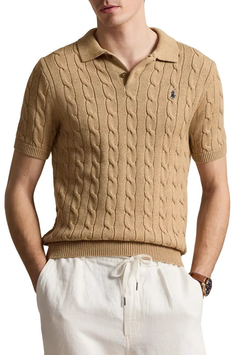 Cable-Knit Cotton Polo Sweater