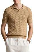 Cable-Knit Cotton Polo Sweater