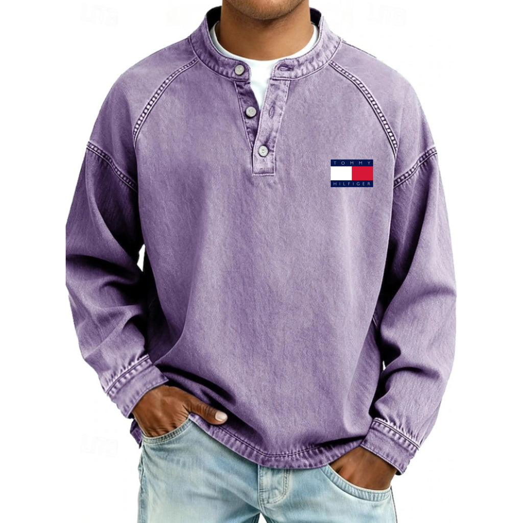Men's T Shirt Henley Shirt 100% Cotton Acid Wash Shirt Tee Top