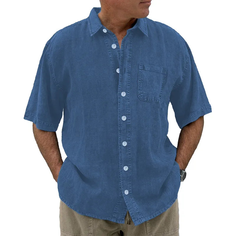 8-Pack Men's vintage cotton linen pocket short-sleeved shirt