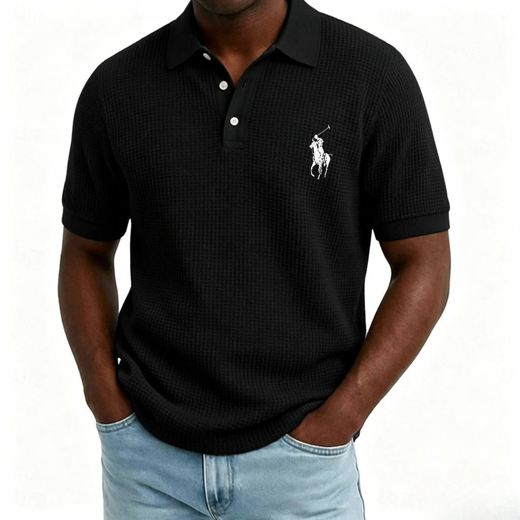 Men's Waffle Polo Shirts Textured Casual Holiday Lapel Ribbed Polo Collar Short