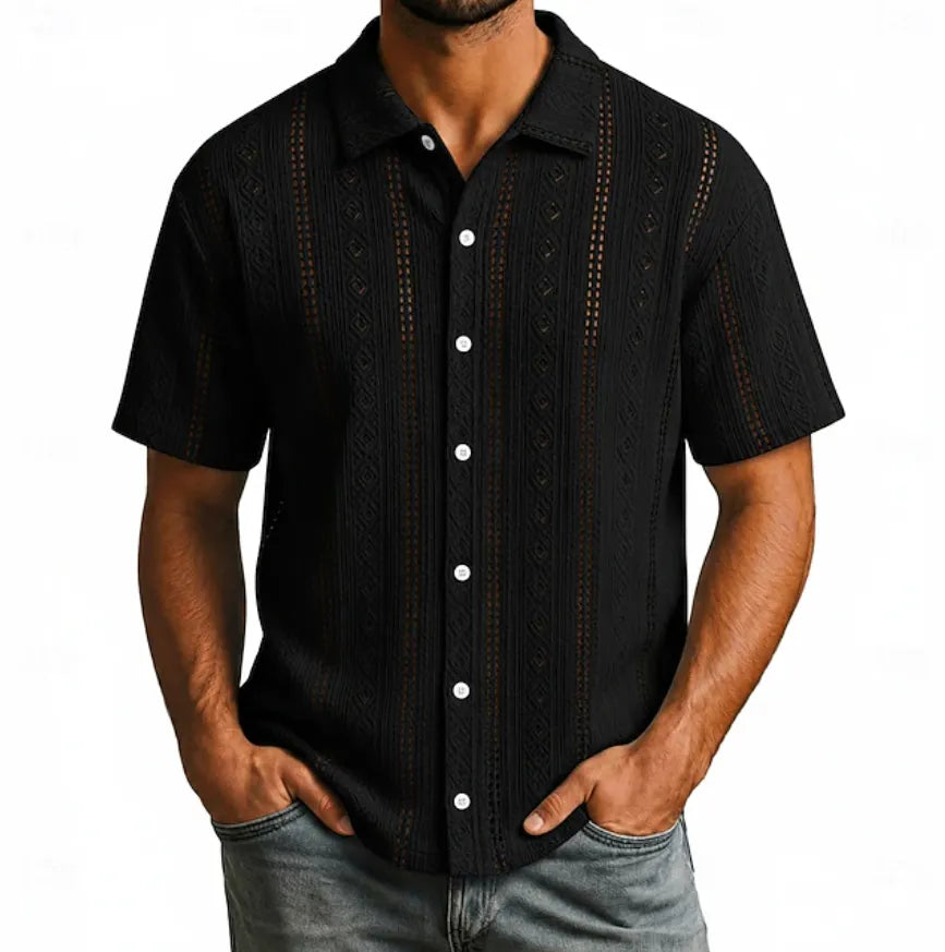Men Shirt Texture Casual Shirt Button Up Shirt Jacquard Shirt