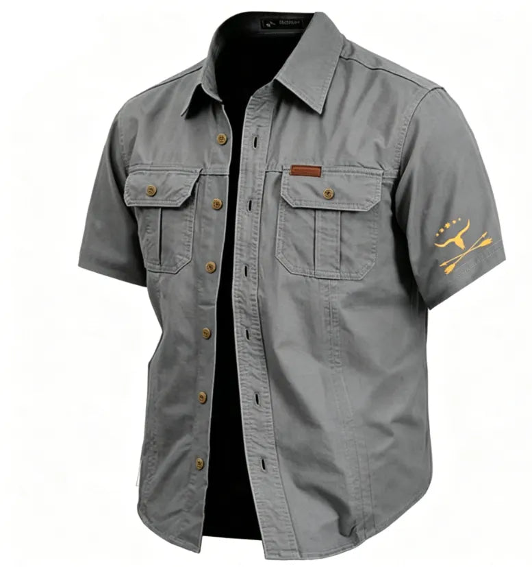 Men's Cow Print Work Shirt Western Shirt Cargo Shirt Short Sleeve Casual Tactical