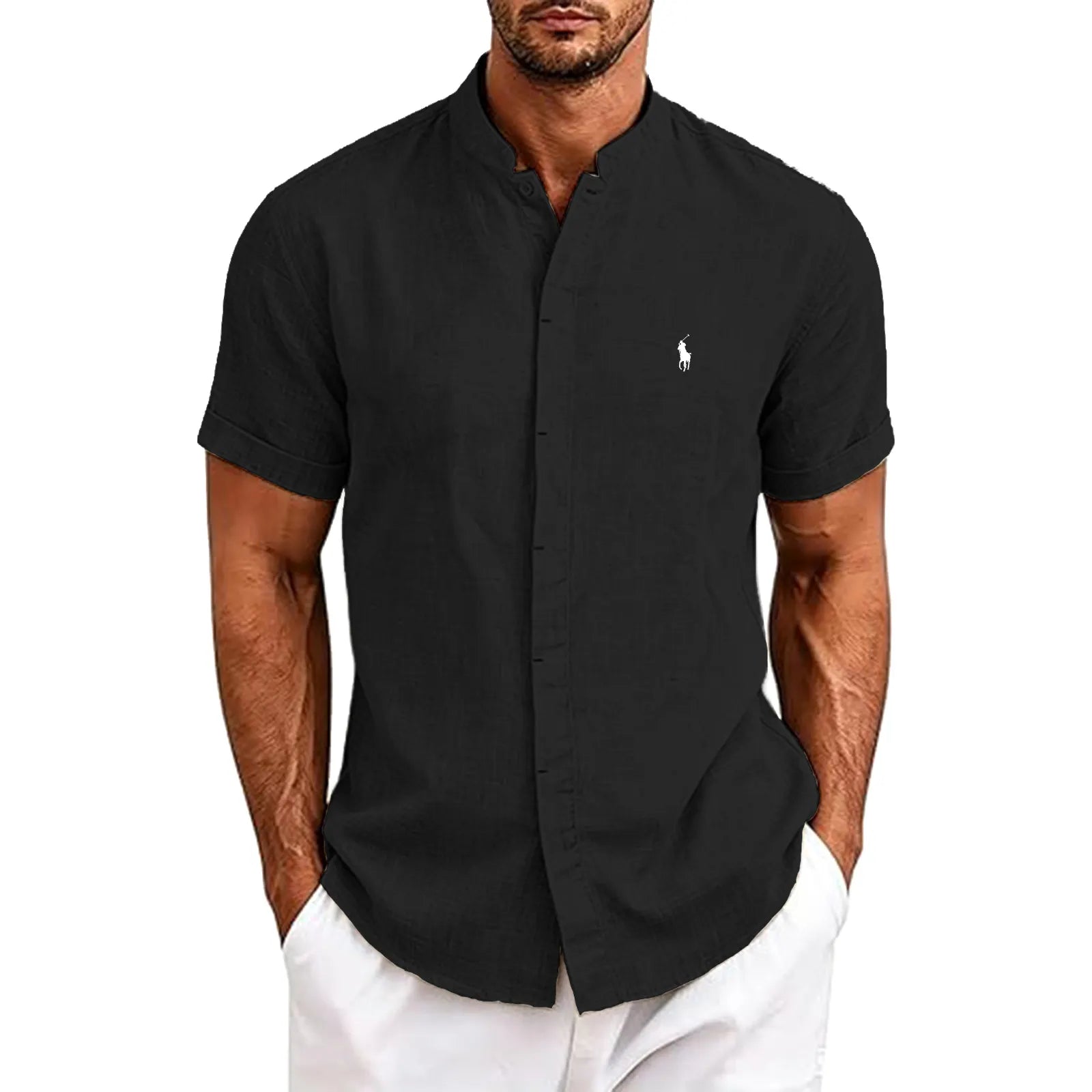 Men's Linen Shirts Short Sleeve Casual Button Down Shirt for Men