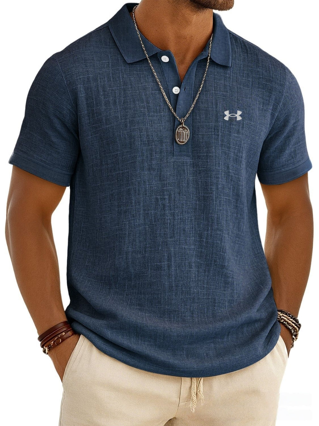 Men's Slub Cotton-Linen Casual Polo Shirt