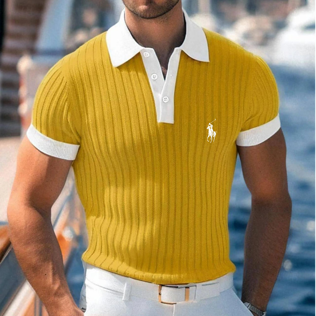Men's Textured Muscle Shirt Casual Work Ribbed Polo