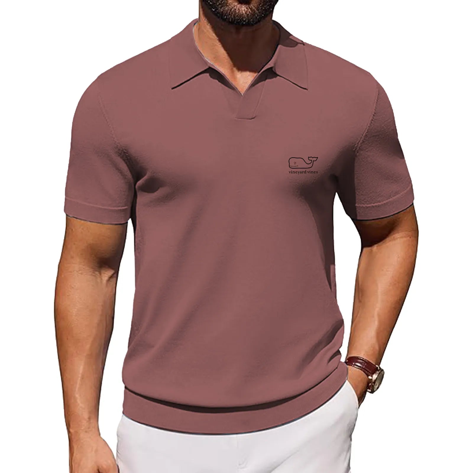 J.VER Polo Shirts for Men Short Sleeve V Neck Knit Polo Shirt Casual Vintage
