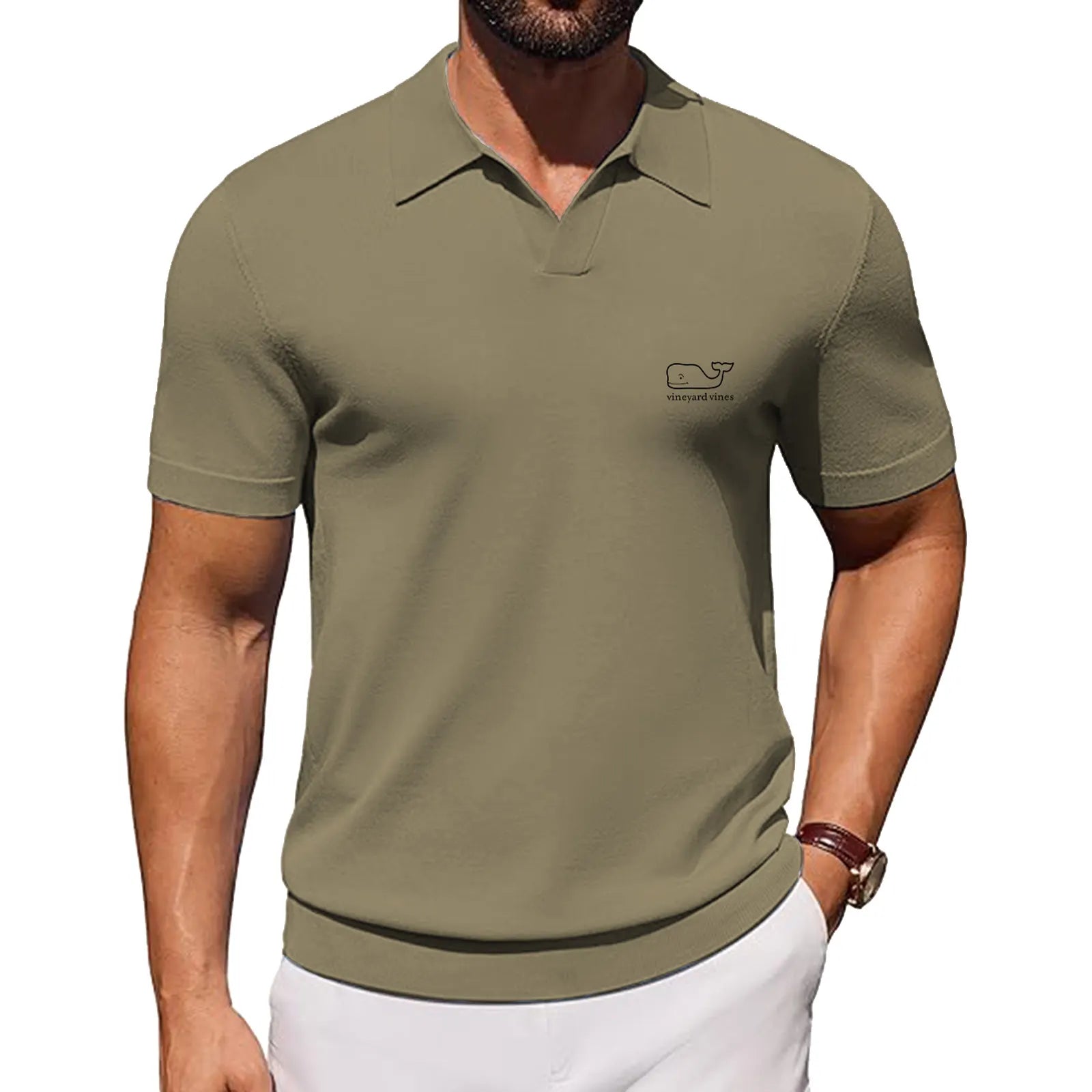 J.VER Polo Shirts for Men Short Sleeve V Neck Knit Polo Shirt Casual Vintage