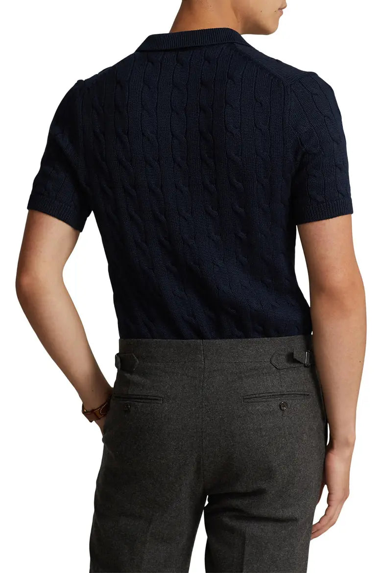 Cable-Knit Cotton Polo Sweater