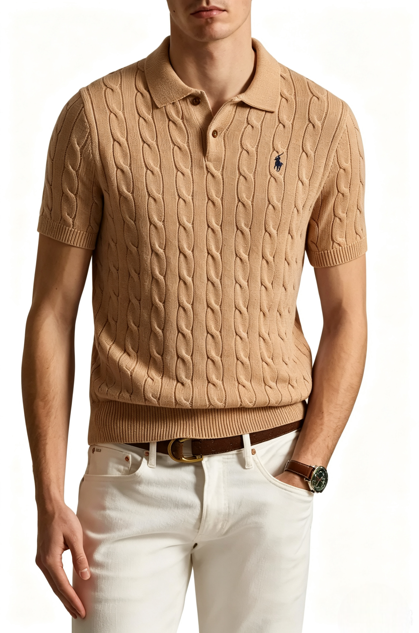 Cable-Knit Cotton Polo Sweater