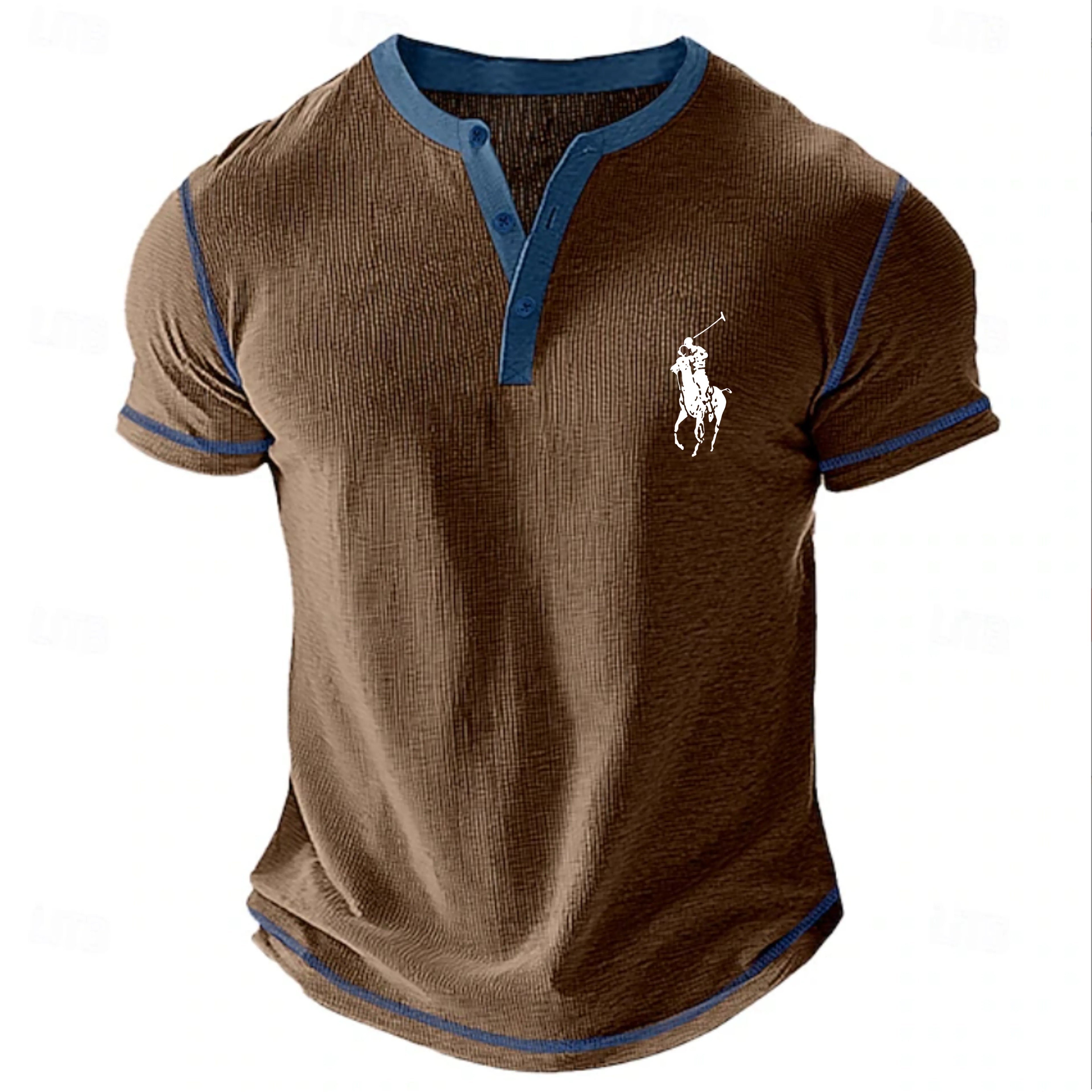 Men's Waffle Henley Shirt Tee Short Sleeve Solid Color Vintage Buttons Henley