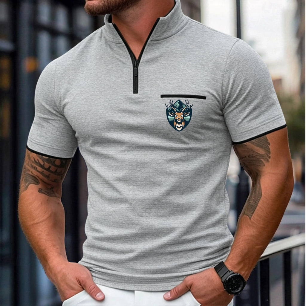 Men's Waffle Polo Shirts Zip Polo Casual Holiday Quarter Zip Short
