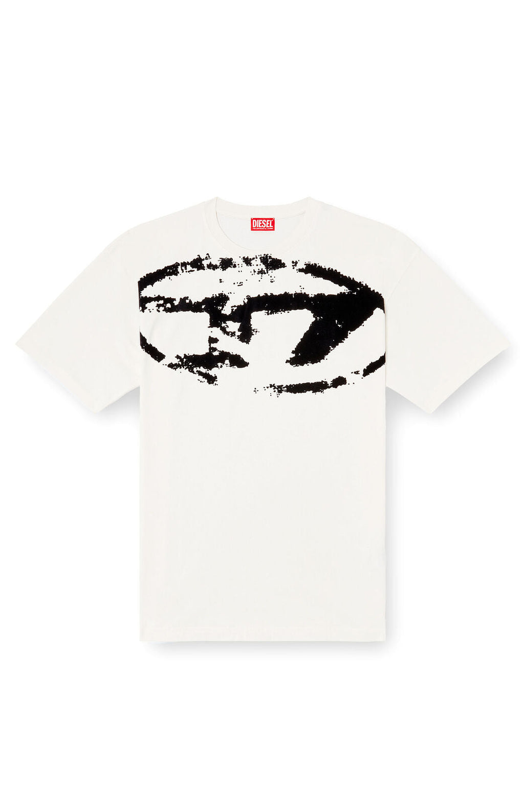 T-BOXT-N14 T-shirt with distressed flocked logo White/Black