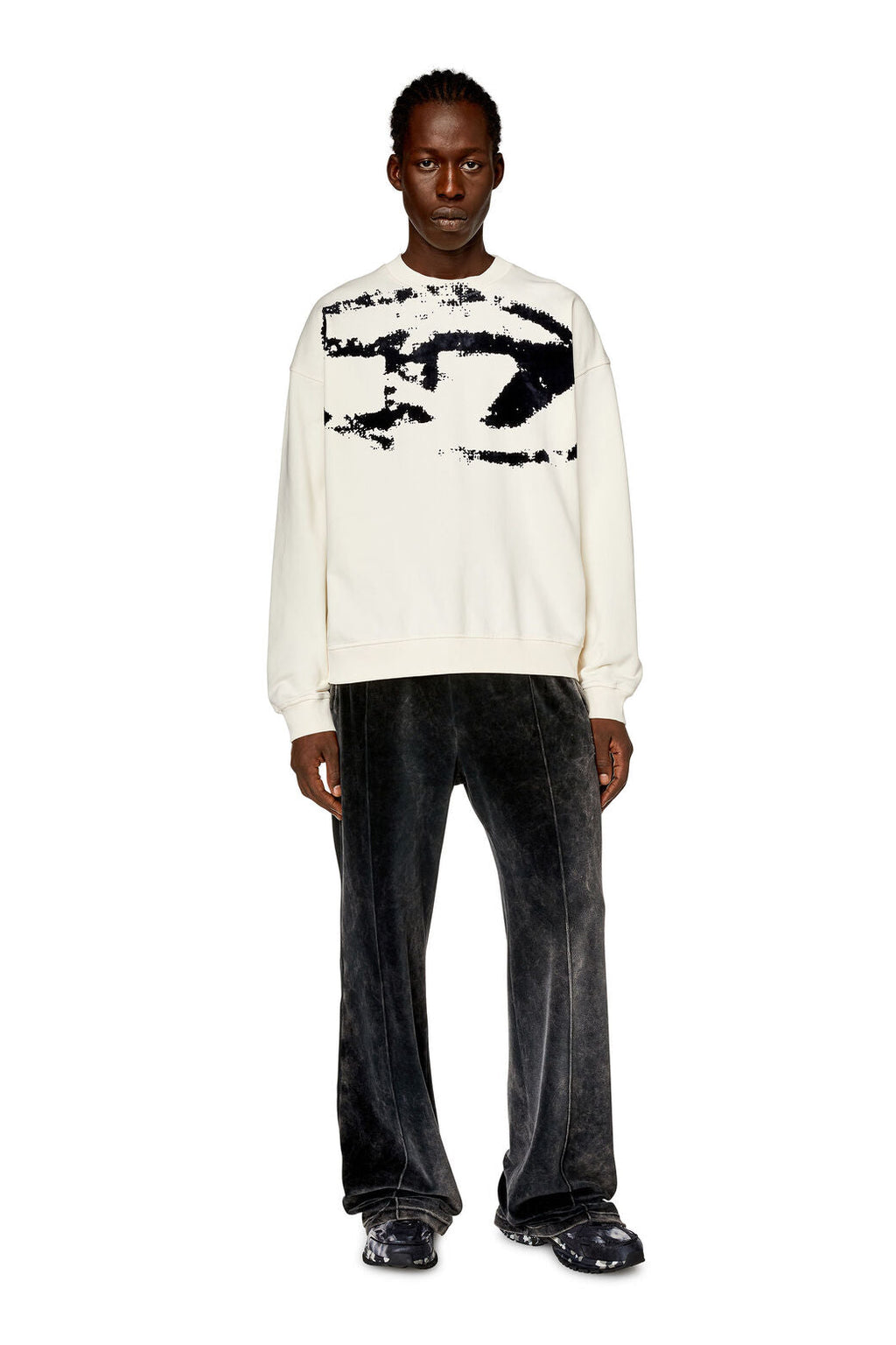 S-Boxt-N5 Sweatshirt with distressed flocked logo Off White/Blue