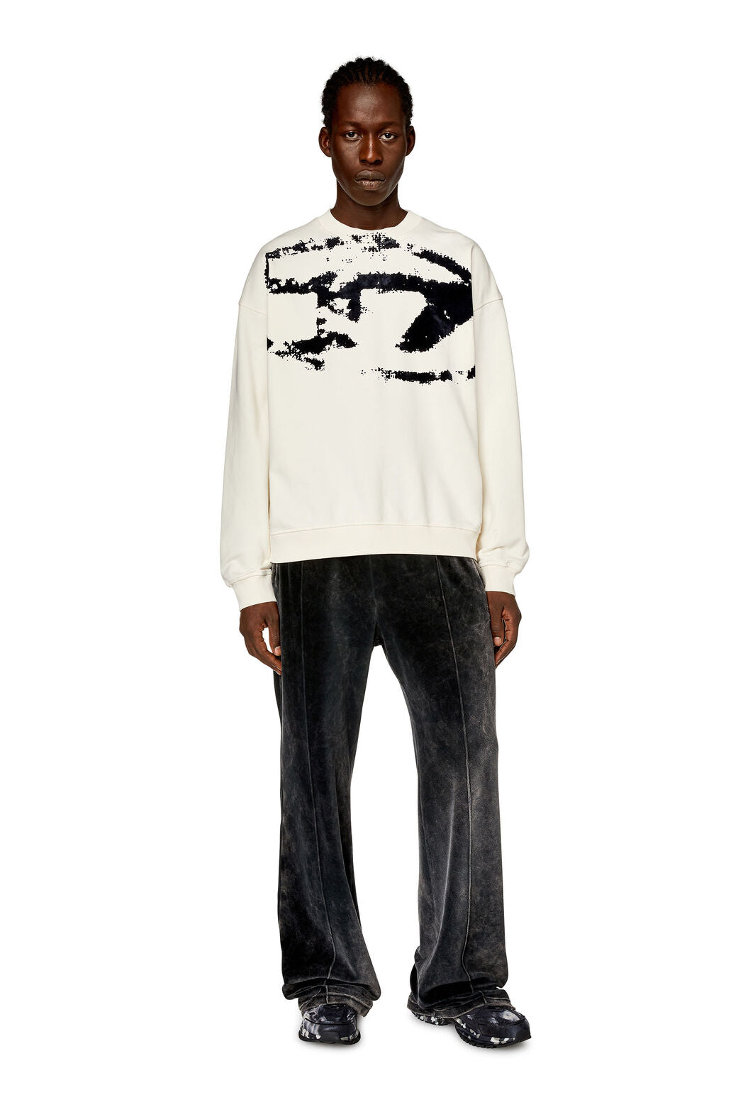 S-Boxt-N5 Sweatshirt with distressed flocked logo Off White/Blue