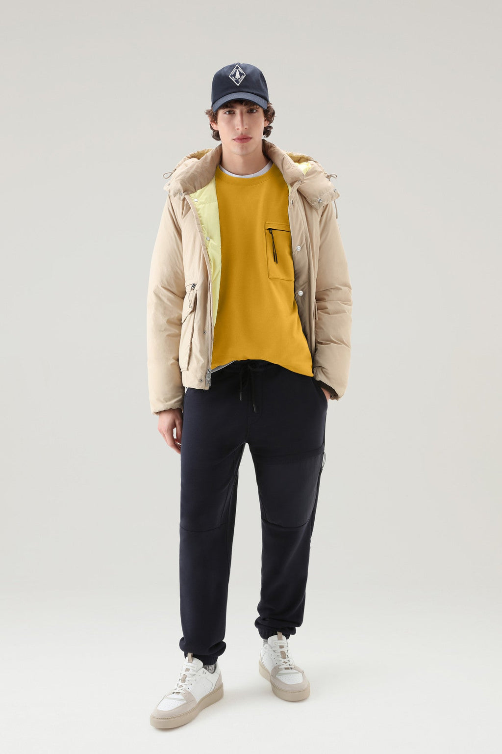 Crewneck In Pure Cotton Fleece With Zip Pocket Fire Yellow
