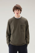 Crewneck In Pure Cotton Fleece With Zip Pocket Dark Green