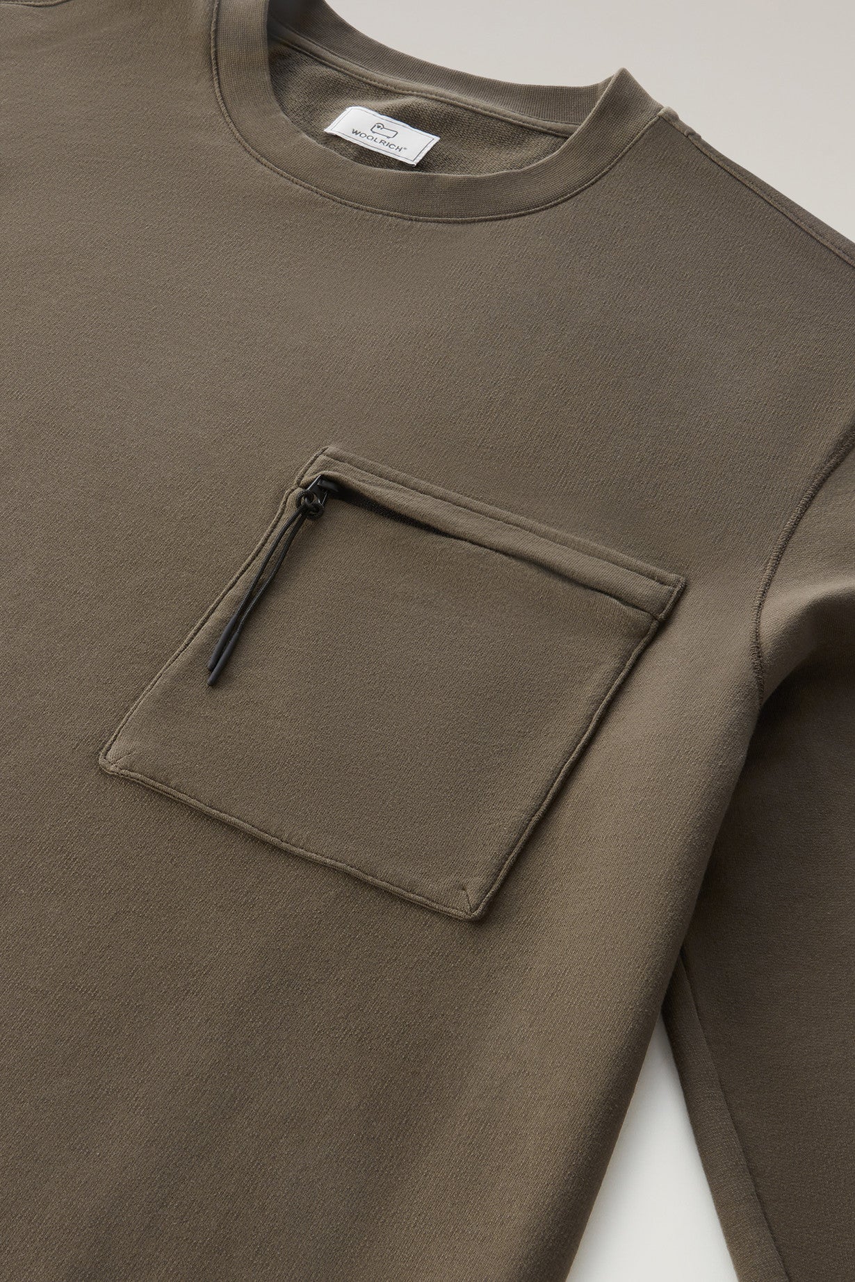 Crewneck In Pure Cotton Fleece With Zip Pocket Dark Green