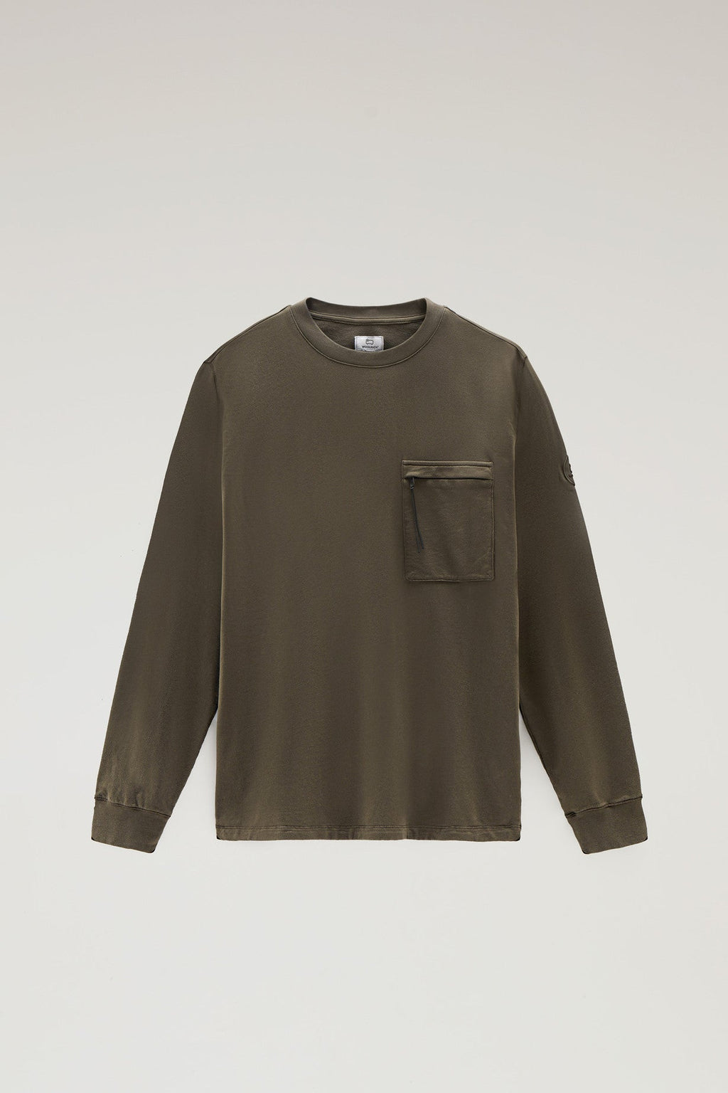 Crewneck In Pure Cotton Fleece With Zip Pocket Dark Green