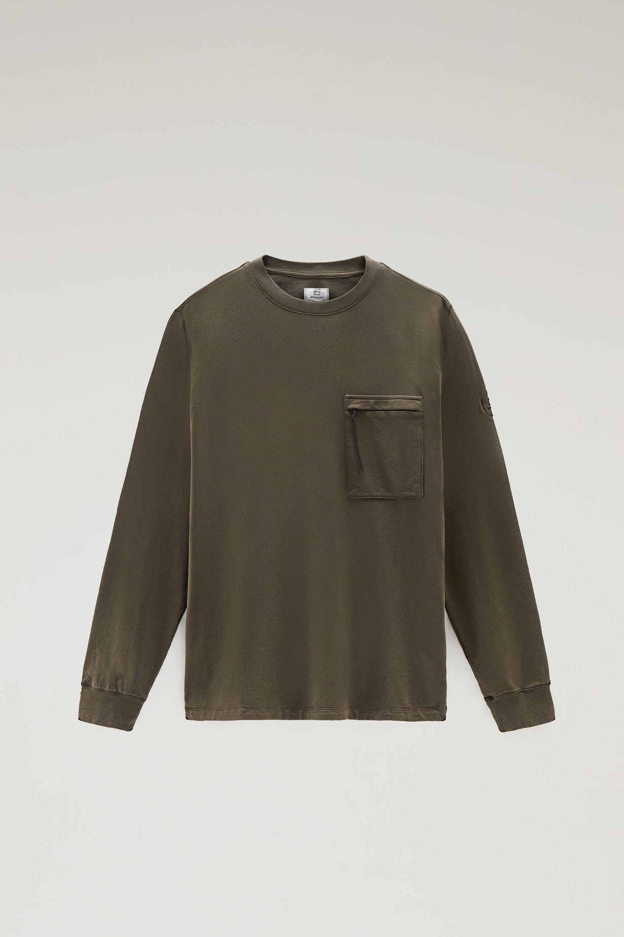 Crewneck In Pure Cotton Fleece With Zip Pocket Dark Green