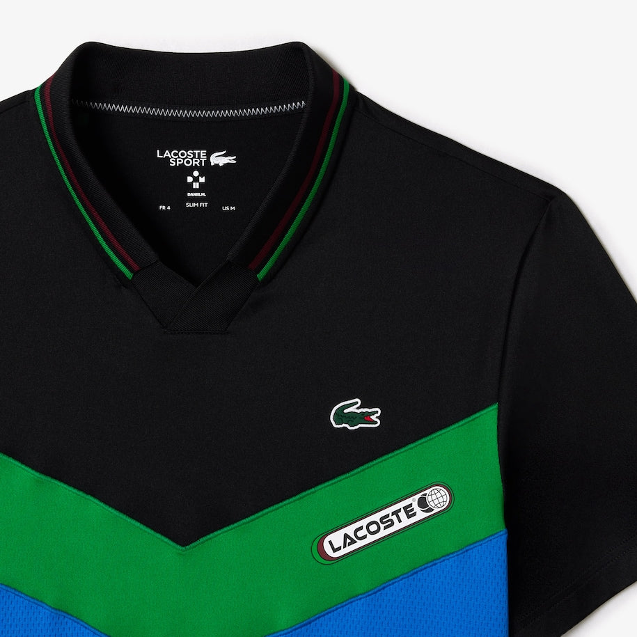 Men's Lacoste Tennis x Daniil Medvedev Slim Fit Seamless Polo  Black / Bordeaux / Green / Blue