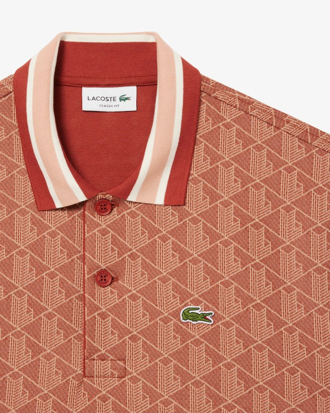 Lacoste Men's Classic Fit Monogram Polo - Brown/Beige DH1417-51-GTI