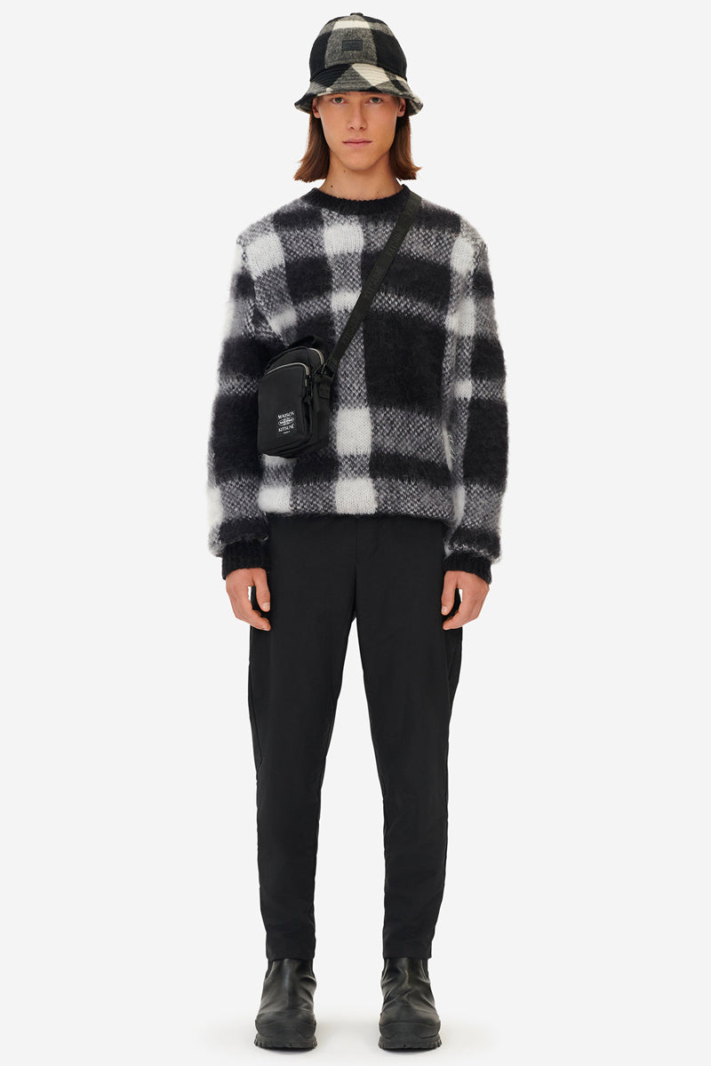 BRUSHED MOHAIR CHECK PULLOVER BLACK WHITE CHECK