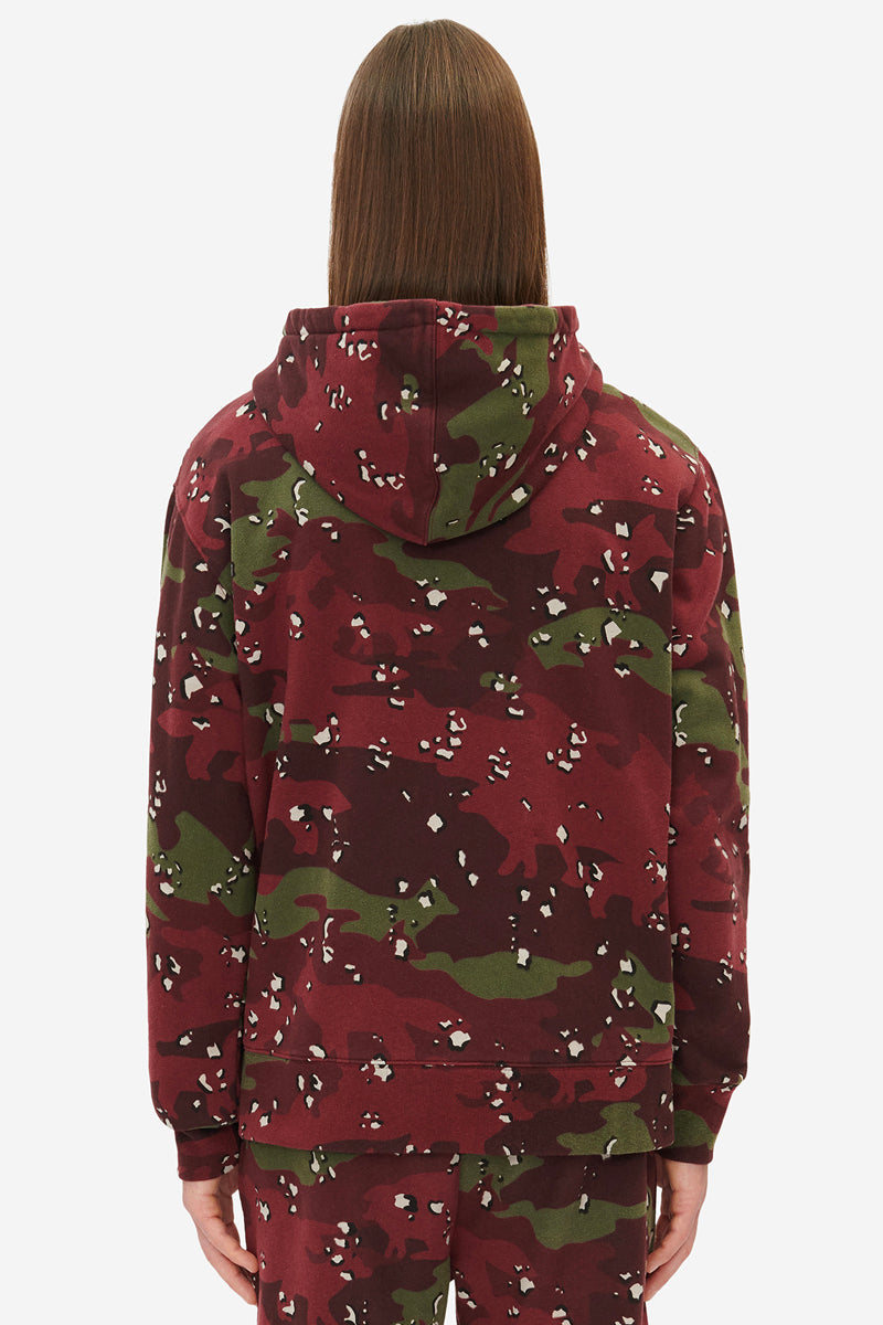 MAISON KITSUNÉ CAMO FOX RELAXED HOODIE WINE LEES DESIGN