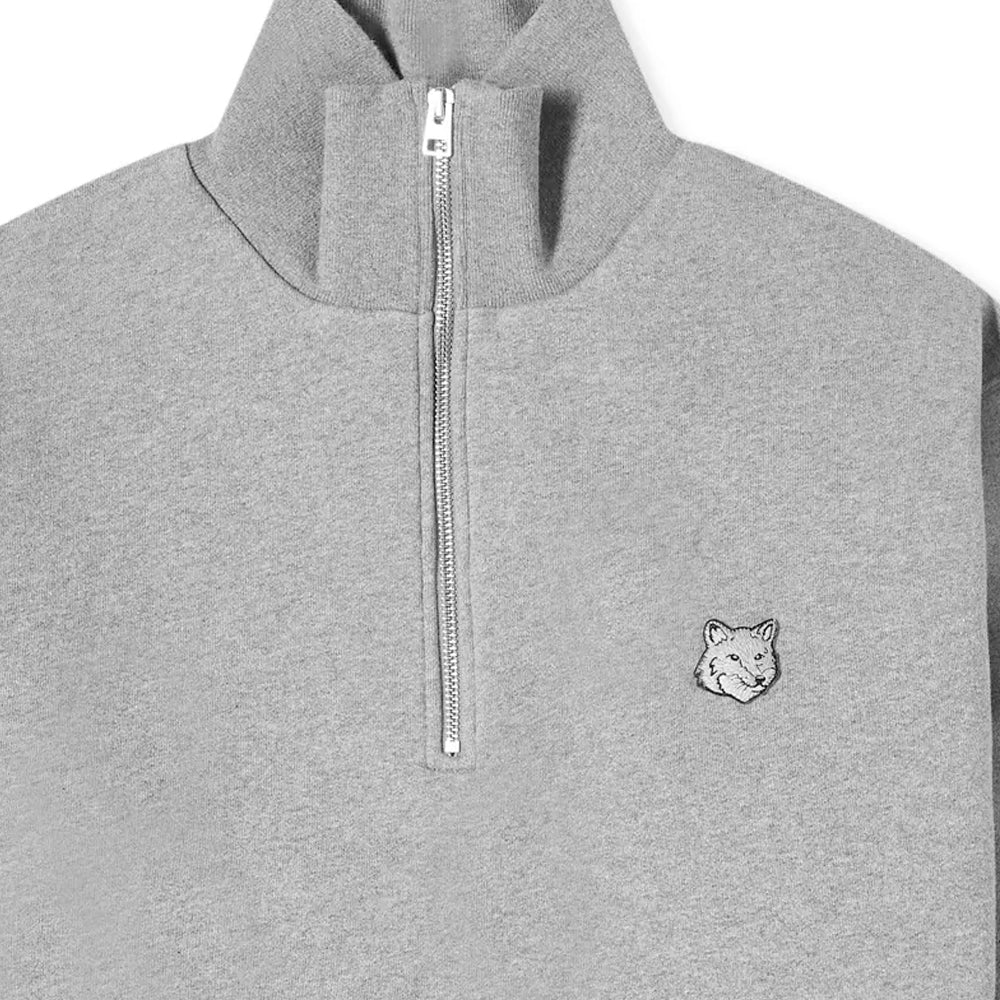 Men's Bold Fox Head Patch Comfort Half Zip Sweatshirt Grey Melange