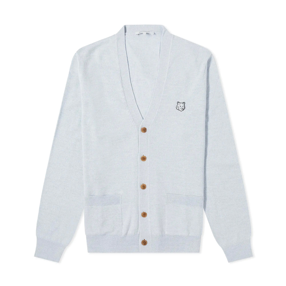 Men's Bold Fox Head Patch Regular Cardigan Light Blue Melange