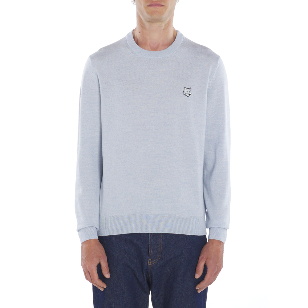 Men's Bold Fox Head Patch Regular Jumper Light Blue Melange