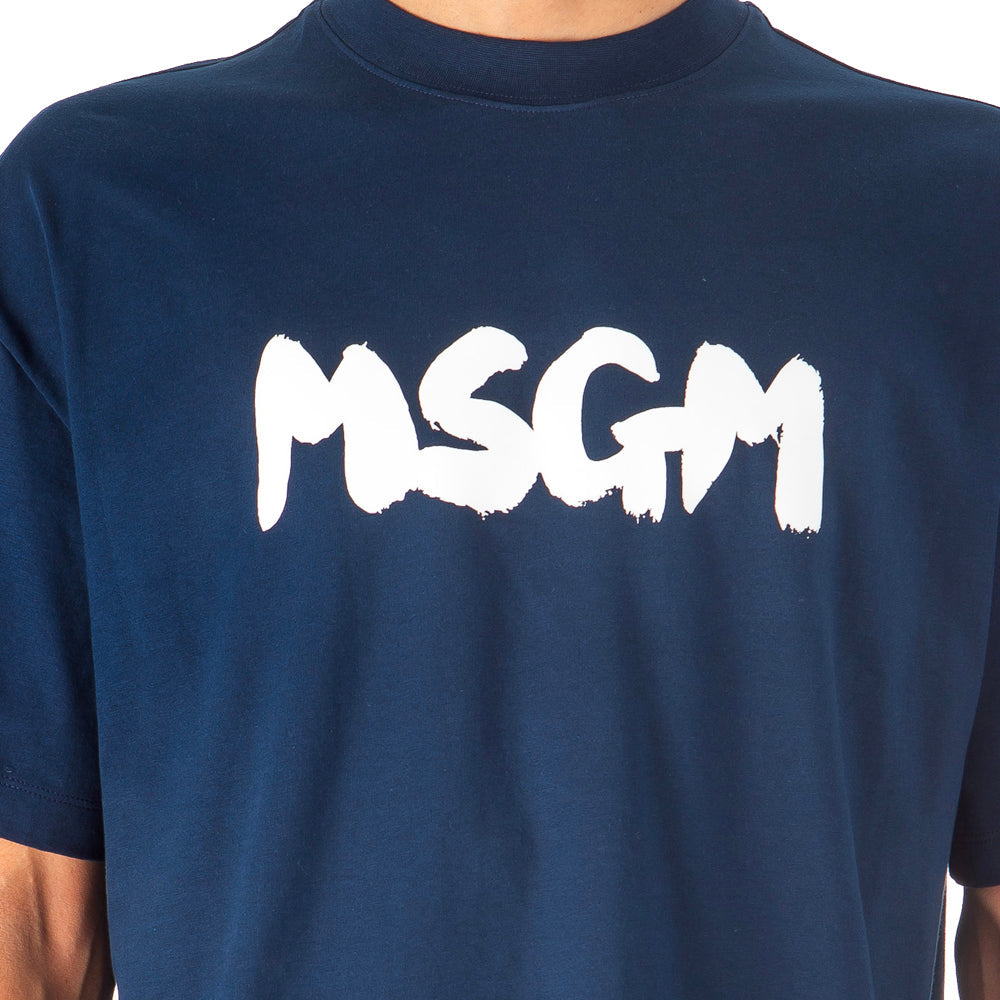 Men;s Brush Stroke Logo Print T-shirt Navy