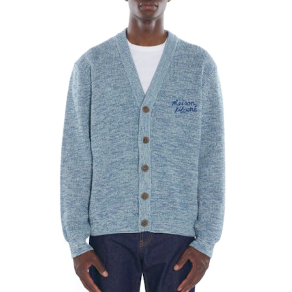 Men's Maison Kitsune Handwriting Comfort Cardigan Ink Blue Melange
