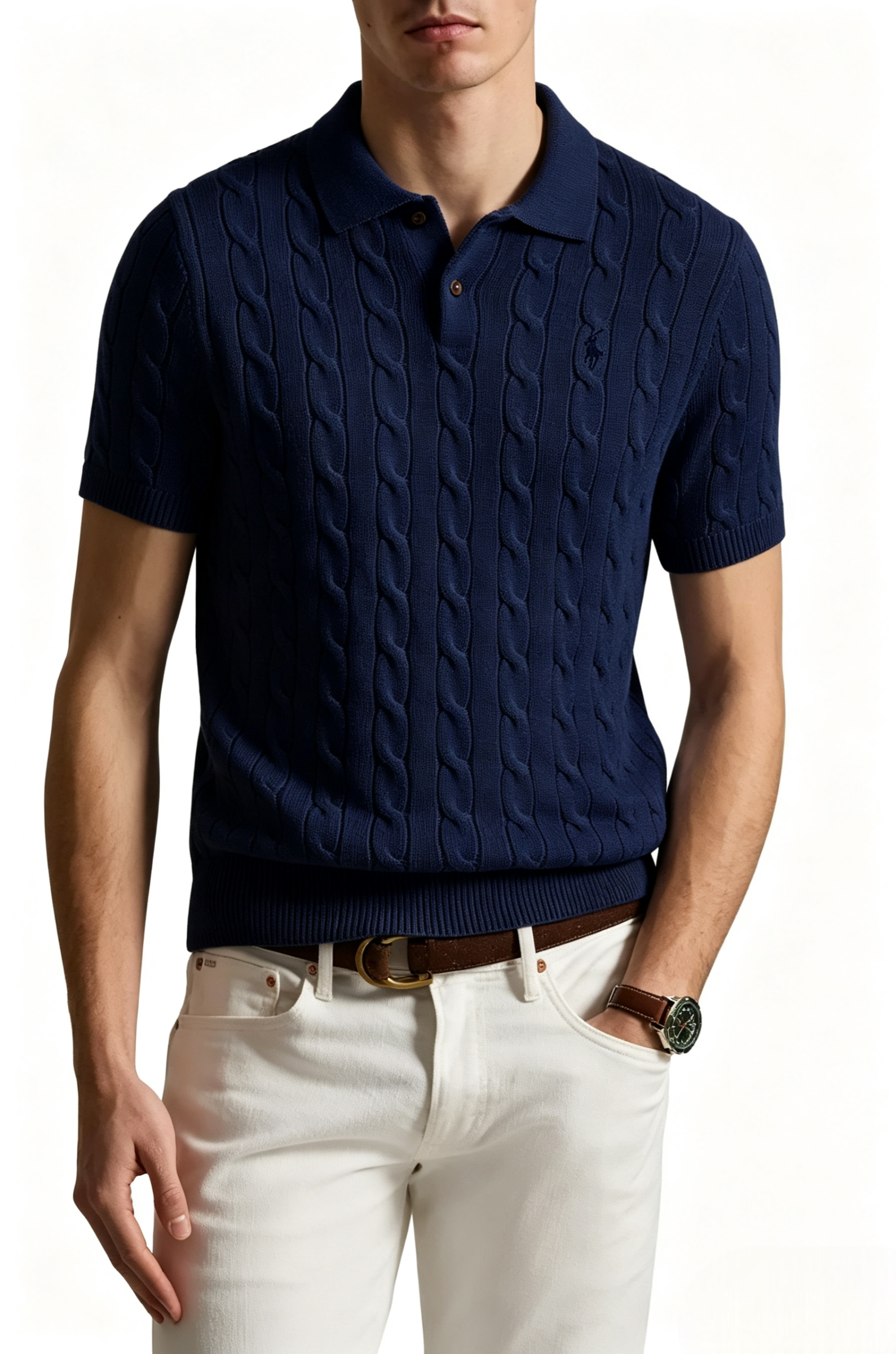 Cable-Knit Cotton Polo Sweater