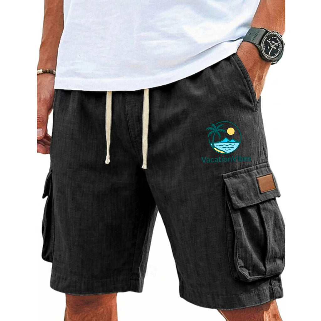 Men's Shorts Linen Shorts Beach Shorts Drawstring Elastic Waist Multi Pocket Plain Comfort