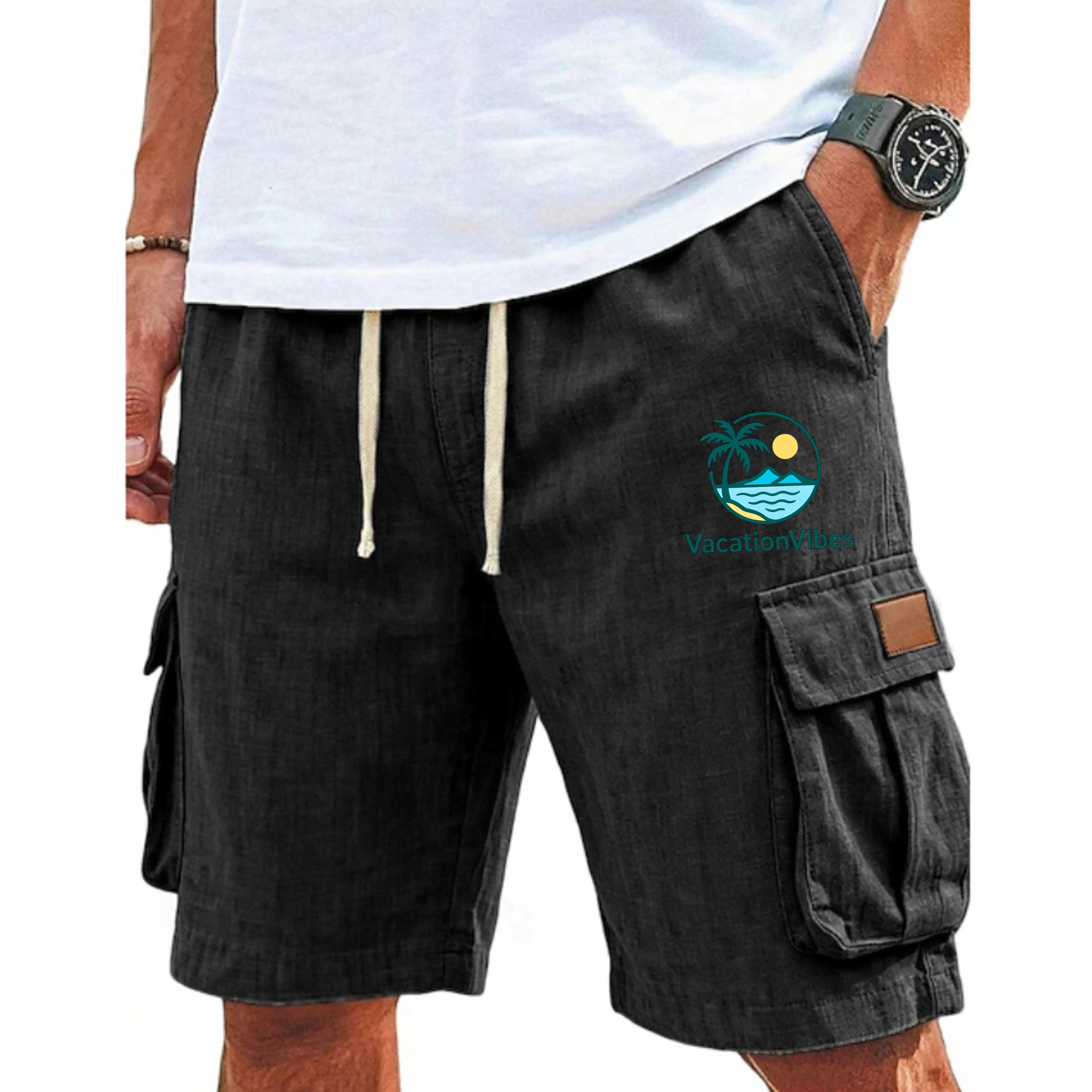 Men's Shorts Linen Shorts Beach Shorts Drawstring Elastic Waist Multi Pocket Plain Comfort