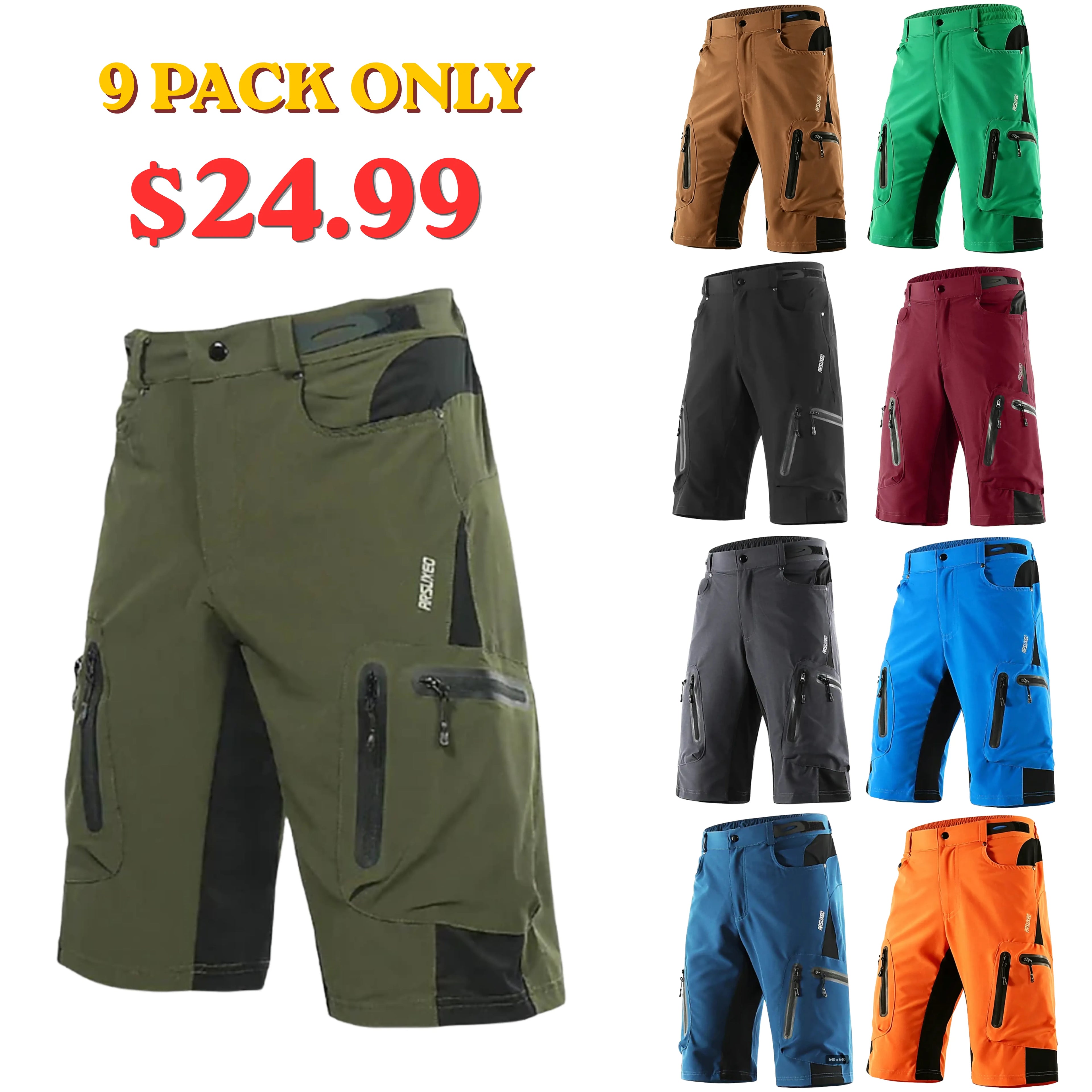 Arsuxeo Men's Solid Color Cycling MTB Shorts Bike Shorts Bike Shorts Baggy Shorts