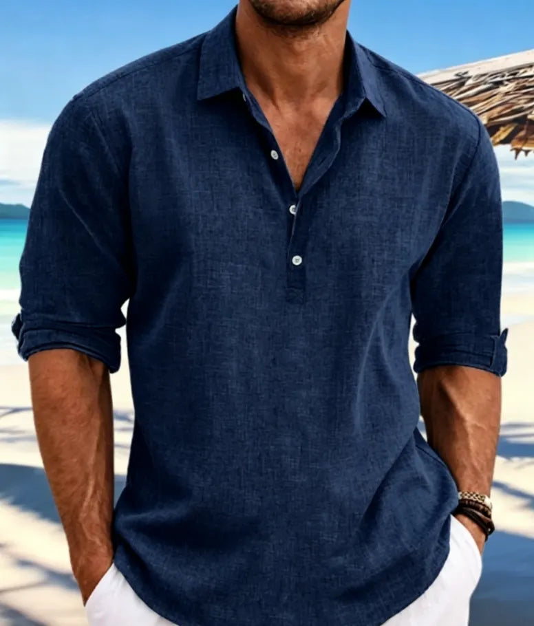 Men's linen shirt, summer shirt, beachwear, solid colour, casual holiday wear