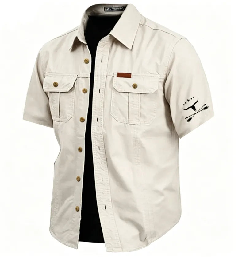 Men's Cow Print Work Shirt Western Shirt Cargo Shirt Short Sleeve Casual Tactical