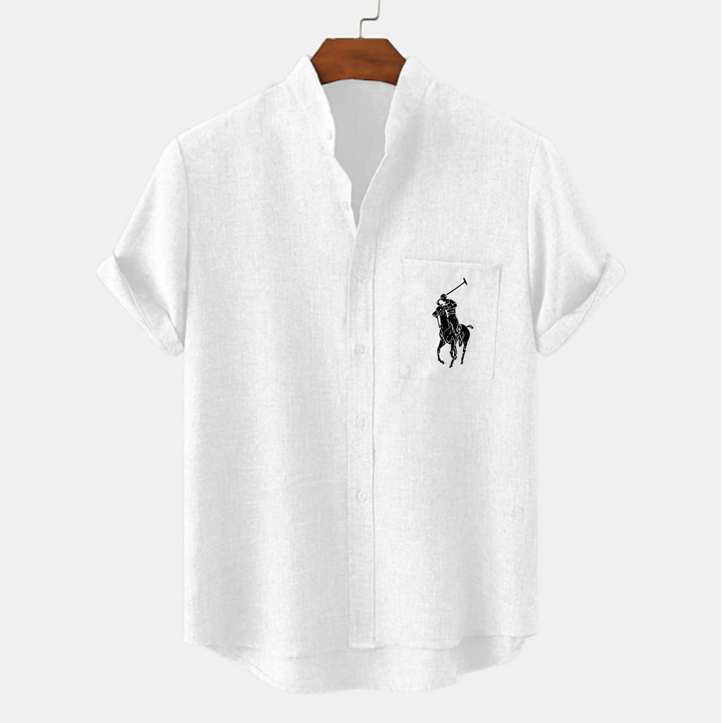 Men's Linen Shirt Casual Shirt Band Collar Shirt Plain Beach Vacation