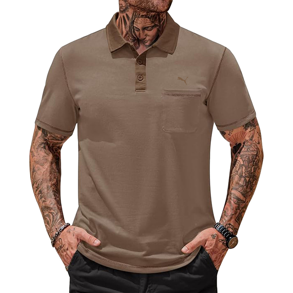Mens Polo Shirts Casual Color Block Collar Short Sleeve Shirt with Pocket